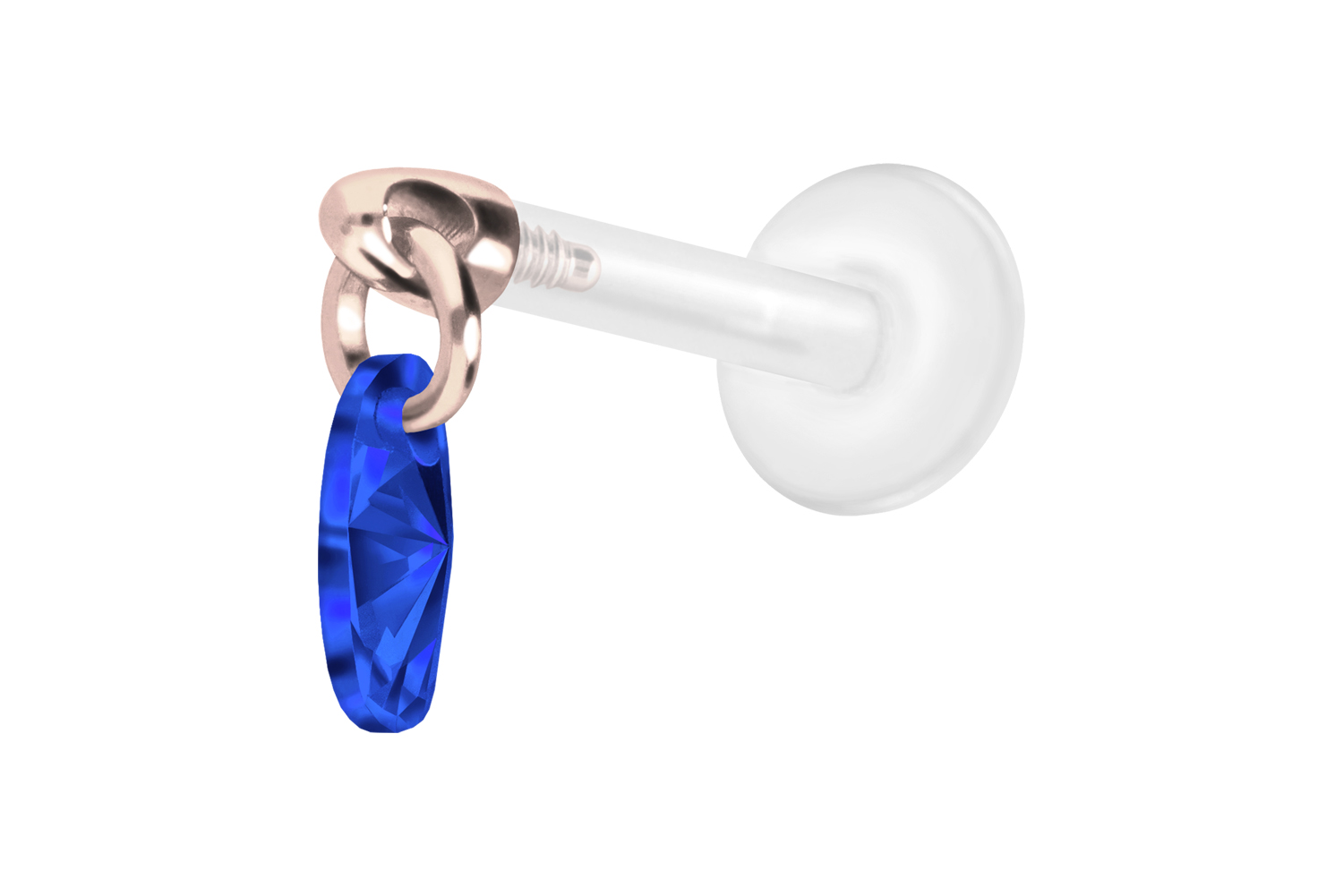 PTFE Labret Piercing mit Innengewinde + Titan-Aufsatz KRISTALLOVAL